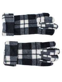 Black & White Plaid Fleece 3-Piece Hat Scarf & Gloves Matching Set