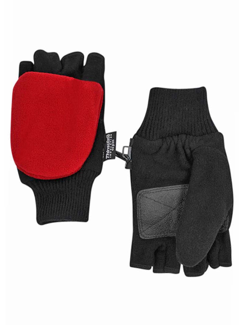Black & Red 2-Pack Men's Convertible Fingerless Gloves With Mitten