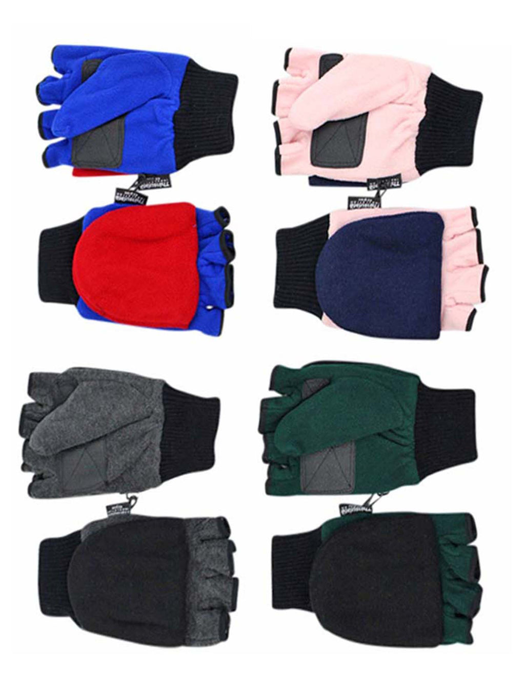 Green Blue Pink Black 4 Pack Mens Convertible Fingerless Gloves With Mitten Cover