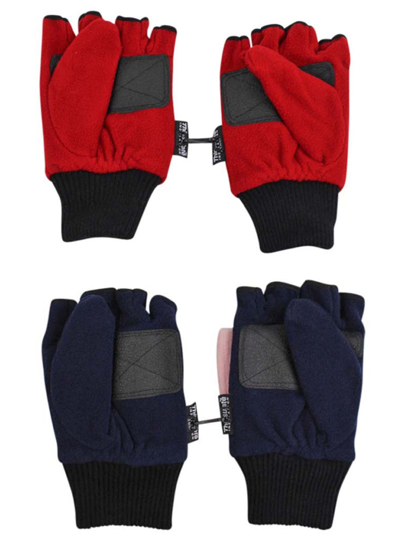 Red Black & Blue Pink 2-Pack Mens Fingerless Gloves With Mitten Cover