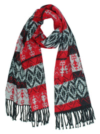 Red Tribal Print Cashmere Feel Unisex Scarf
