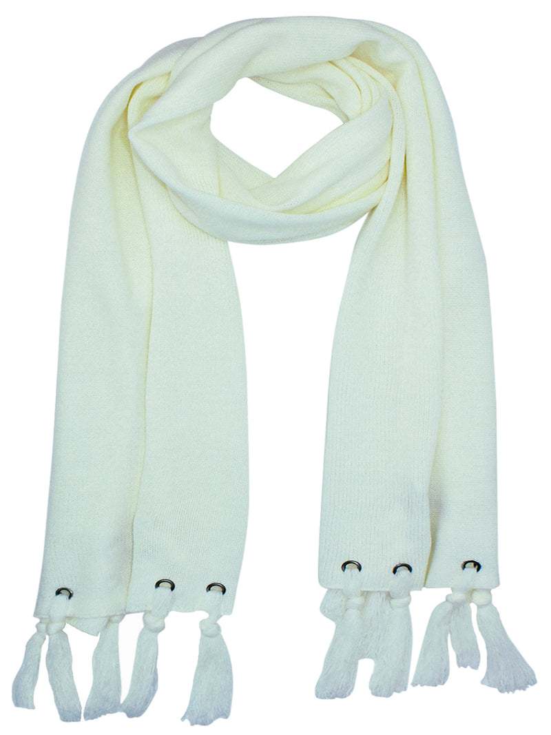 Ivory Scarf With Grommets & Tassels