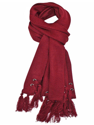 Burgundy Scarf With Grommets & Tassels