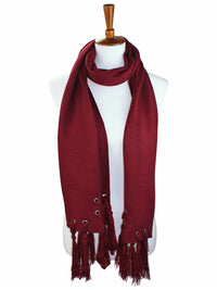 Burgundy Scarf With Grommets & Tassels