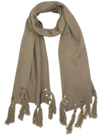 Taupe Scarf With Grommets & Tassels