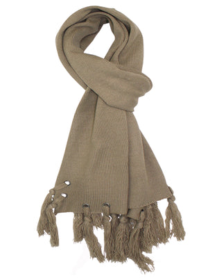 Taupe Scarf With Grommets & Tassels