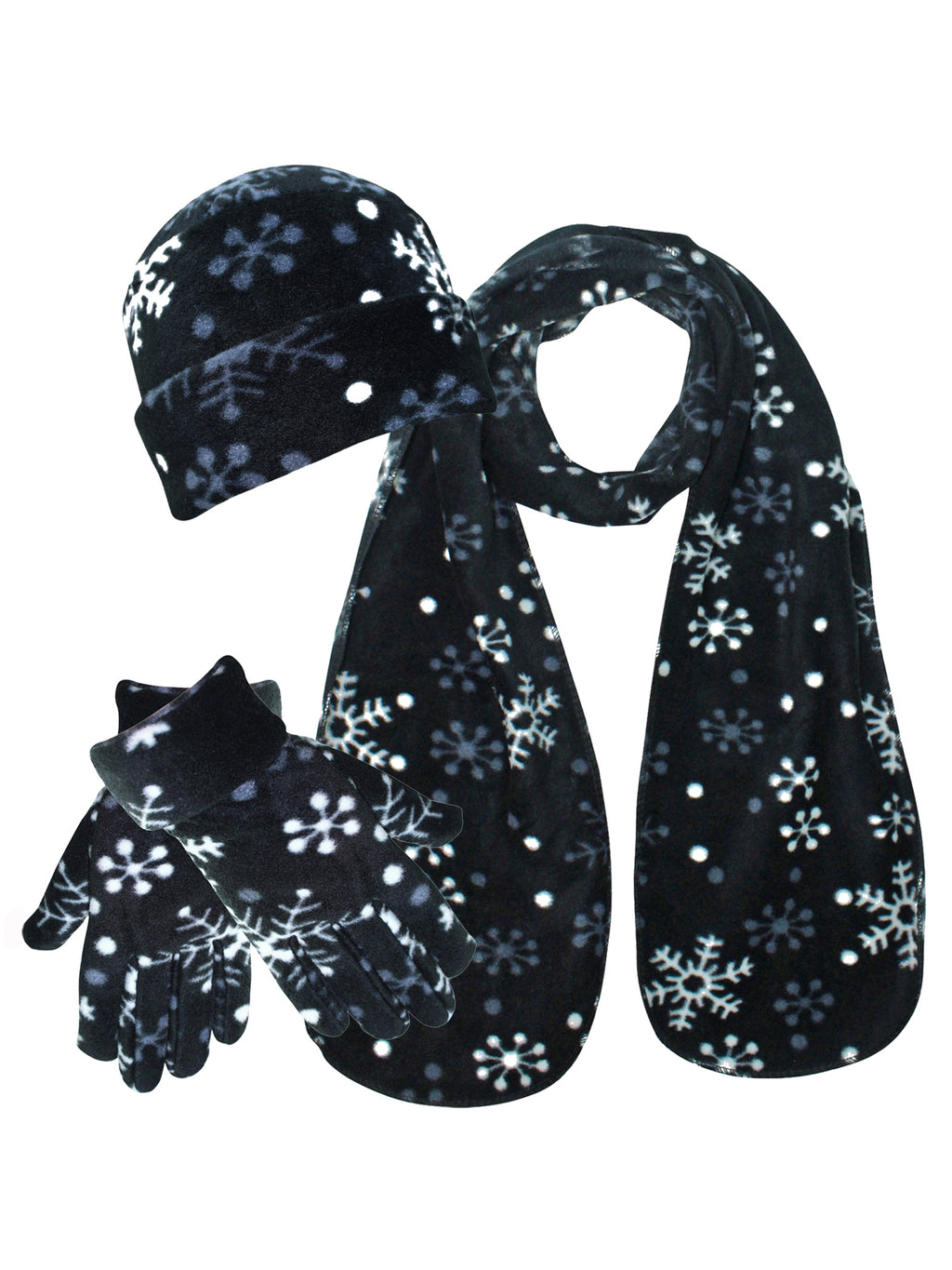 Black & White Snowflake Hat Scarf & Gloves Set