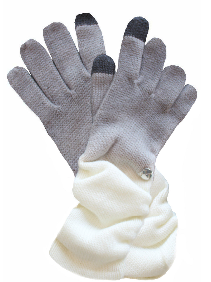 Gray & White Knit Ombre Texting Gloves & Scarf Set