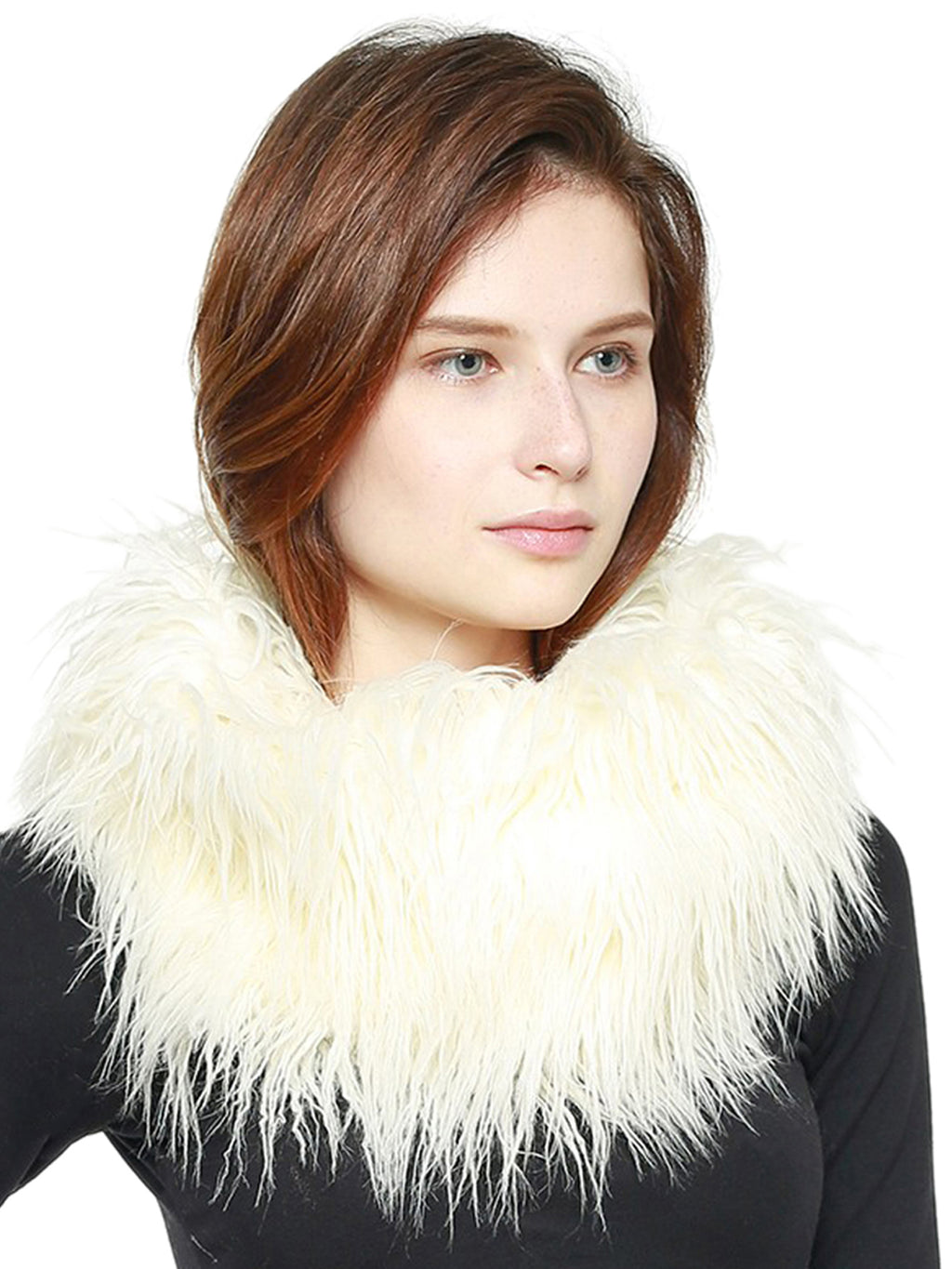White Ostrich Feather Fur Circle Scarf