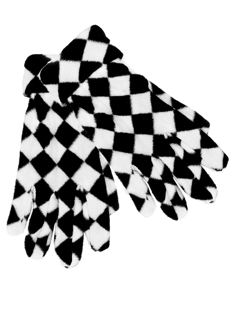 Black And White Checker Fleece Hat Scarf Gloves Set