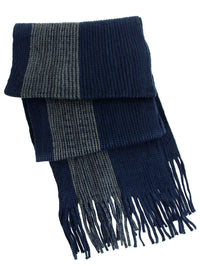 Navy Blue And Gray Knit Hat And Scarf Set