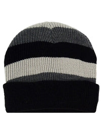 Mens Gray Black & White Stripe Hat & Scarf Set