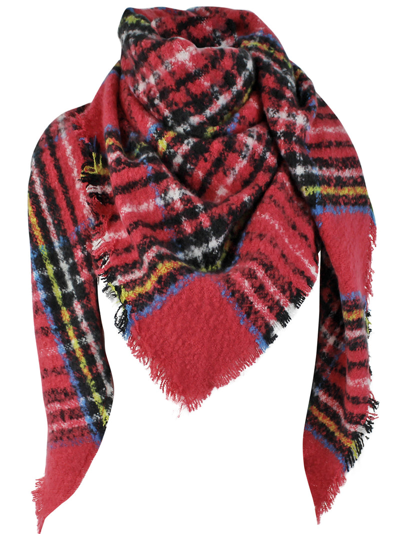 Red Plaid Triangle Scarf With Fringe