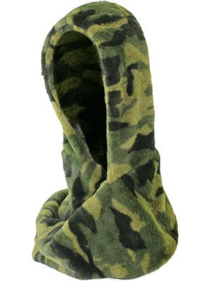 Green Camouflage Faux Fur Hooded Scarf
