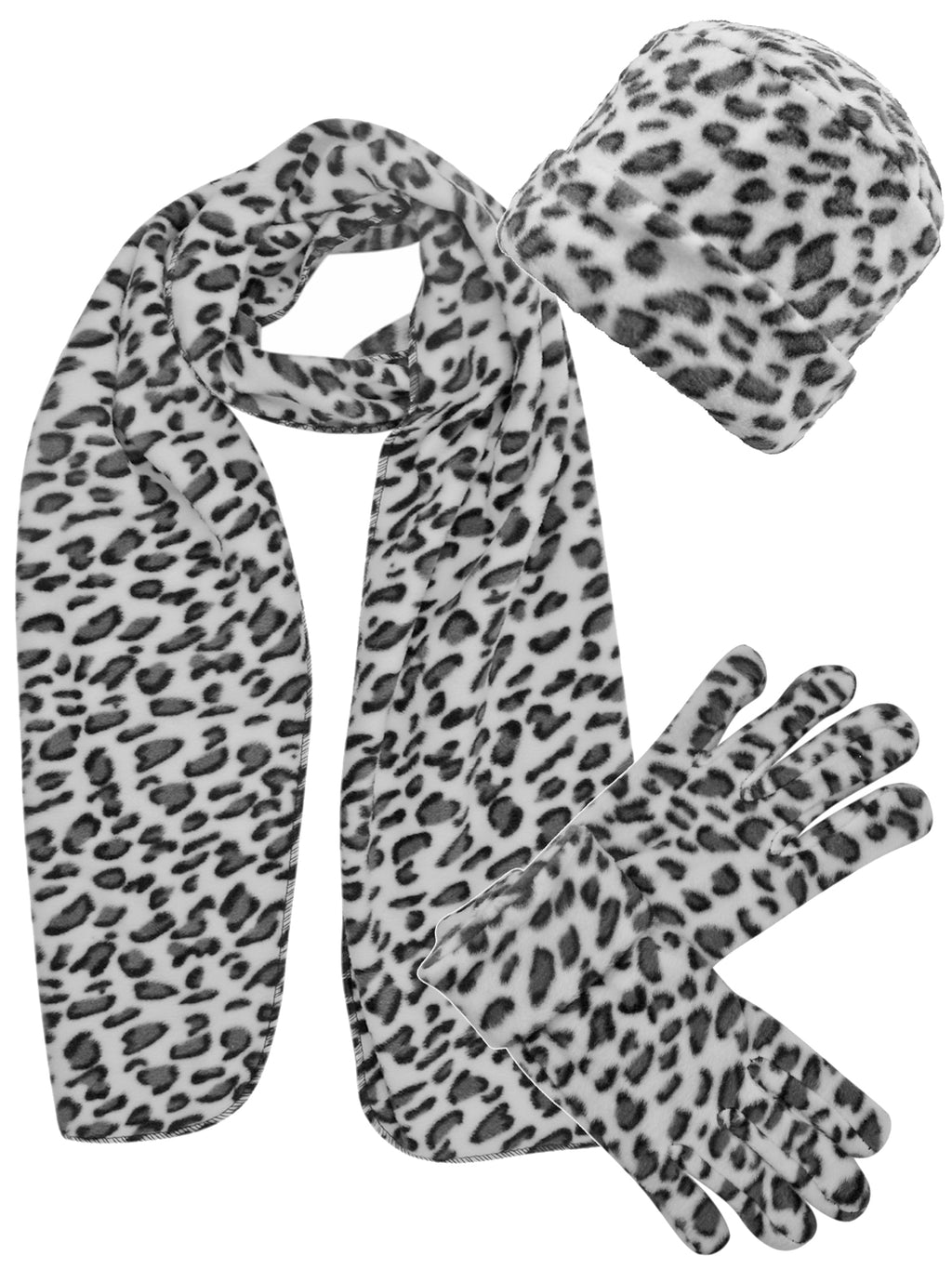 Black & White Fleece Scarf Hat & Gloves Set