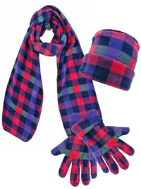 Pink Plaid Fleece 3 Piece Hat Scarf & Gloves Matching Set
