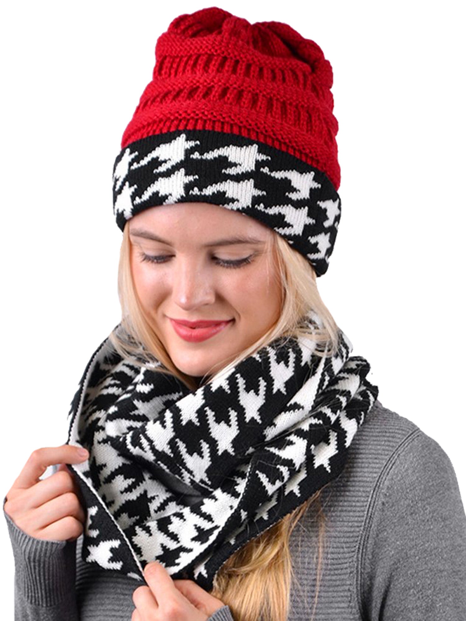 Houndstooth top winter hat