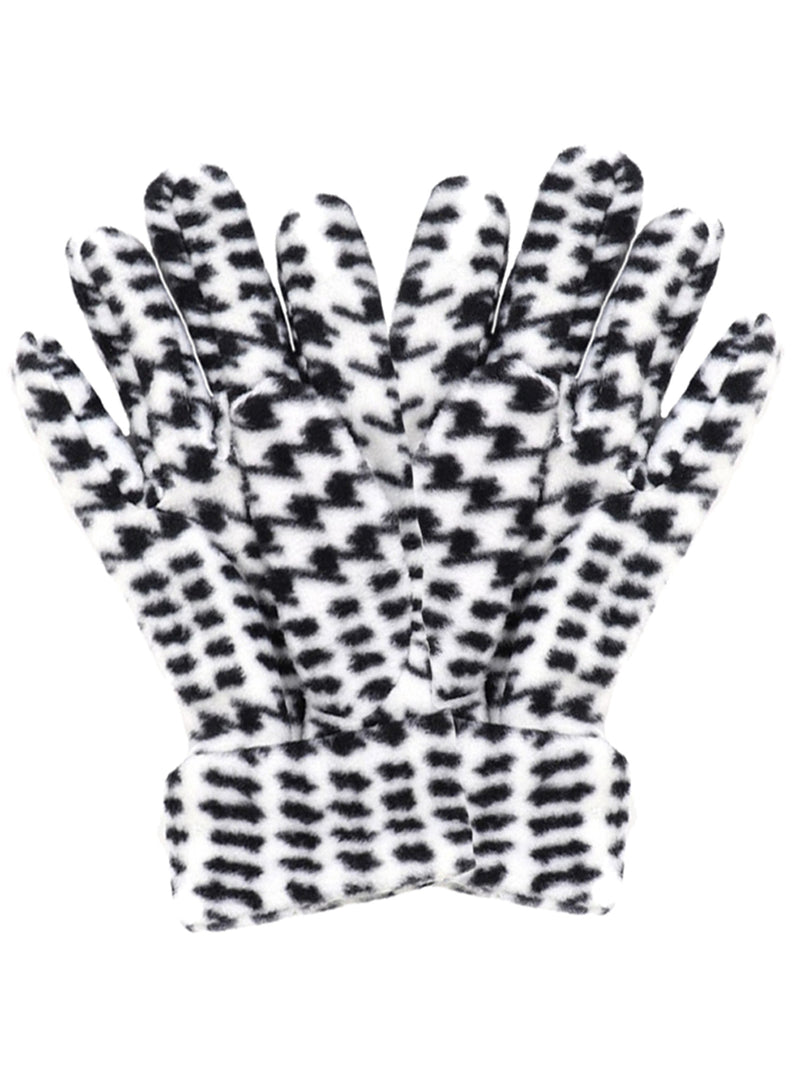 Black & White Houndstooth Fleece 3-Piece Hat Scarf & Glove Matching Set