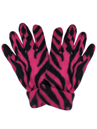 Hot Pink & Black Zebra Fleece 3 Piece Hat Scarf & Glove Matching Set