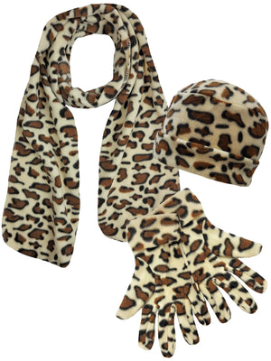 Jaguar Animal Print Fleece 3-Piece Hat Scarf & Glove Matching Set