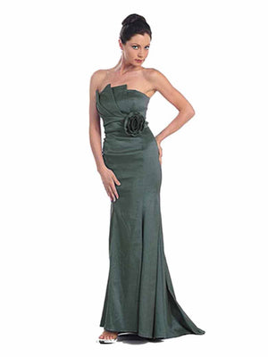 Strapless Long Taffeta Gown With Rosette
