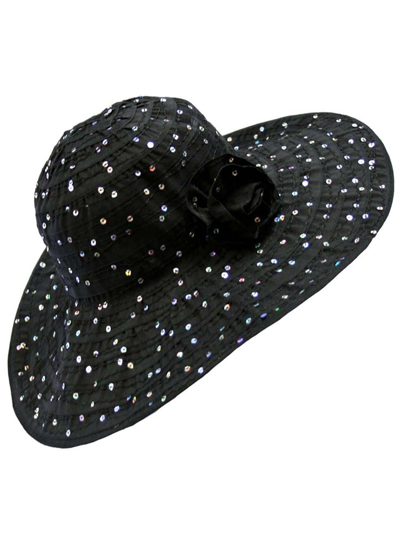 Floppy Hat With Sequins And Flower Hat Band