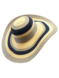 Navy Gray Wide Brim Floppy Hat With Stripes