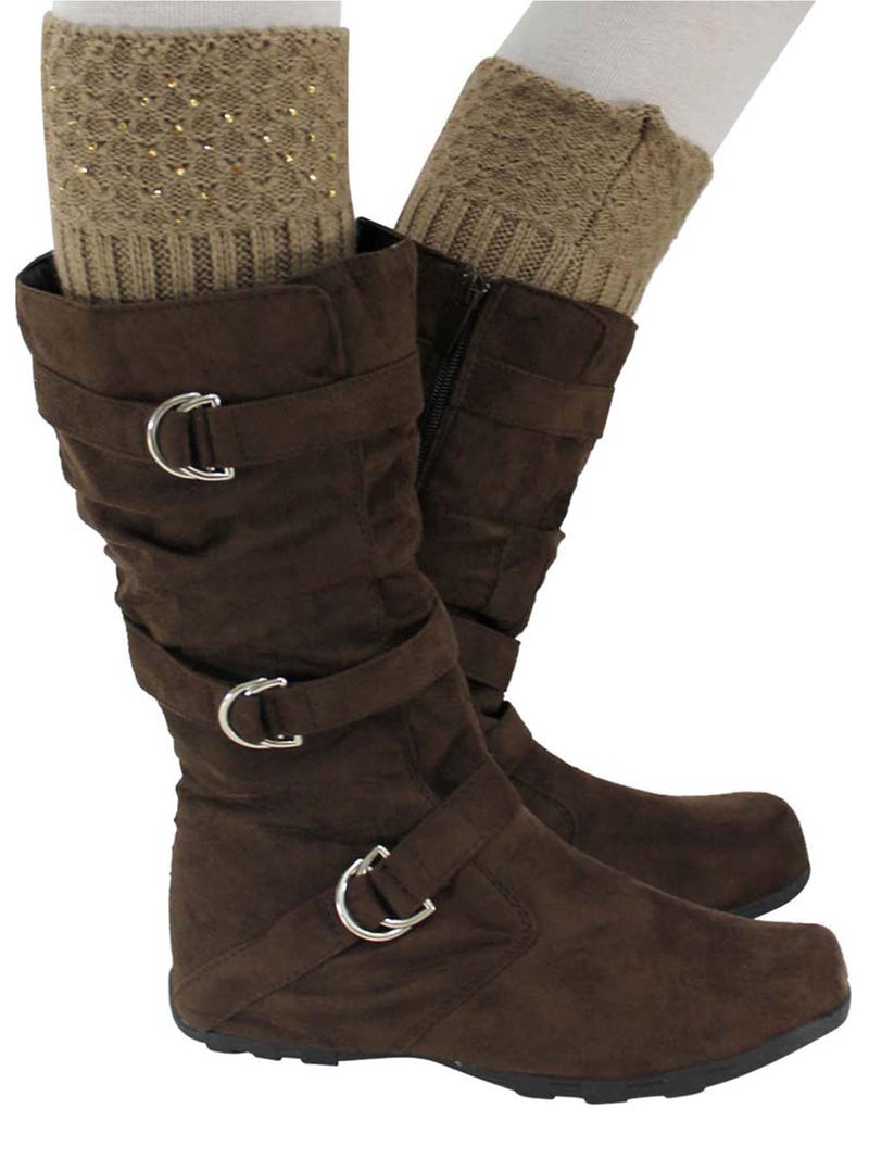 Knit Boot Cuff Leg Warmers With Rhinestones