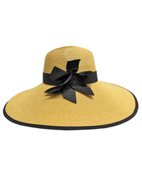 Tan Wide Brim Floppy Hat With Bow