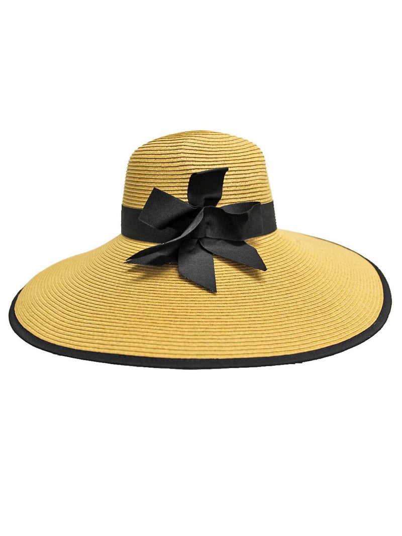 Tan Wide Brim Floppy Hat With Bow