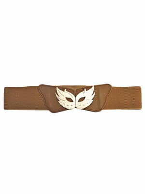 Elastic Belt With Gold Masquerade Mask Buckle