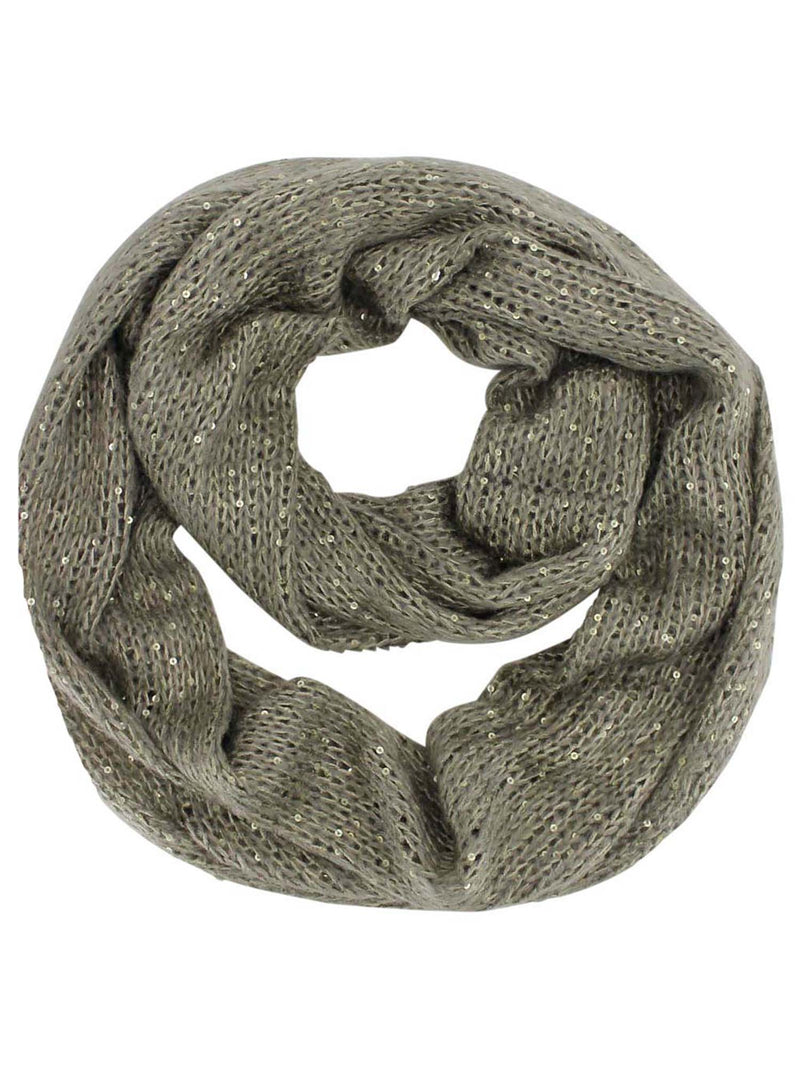 Taupe Sequin Specked Knit Infinity Scarf