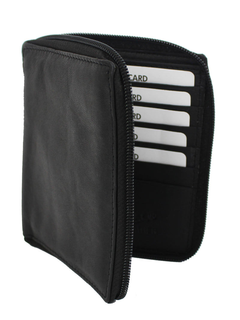 Mens Rfid Blocking Bifold Leather 10 Card Slot Zippered Wallet