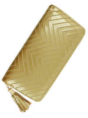 Gold Metallic Chevron Tassel Wallet
