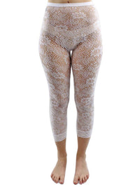 White Floral Lace Capri Length Stretchy Tights