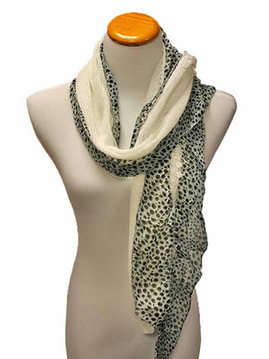Animal Print & Knit Panel Scarf With Lace Trim