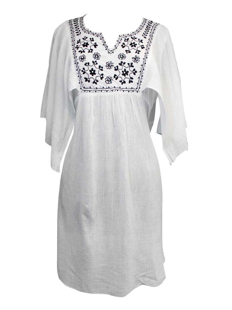 White With Embroidery Cotton Tunic Beach Cover-Up