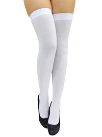 All White Opaque Thigh High Womens Stockings
