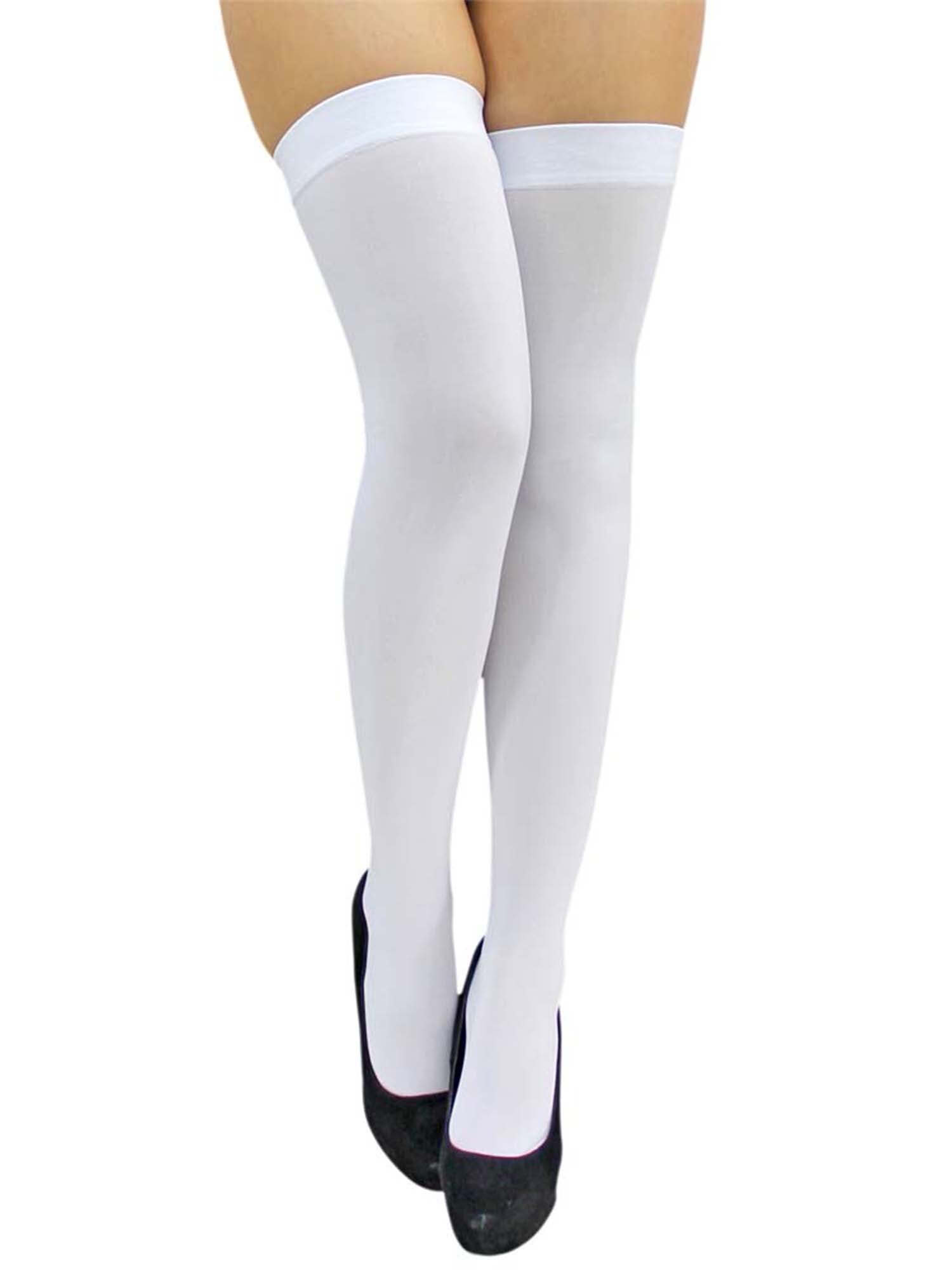 All White Opaque Thigh High Womens Stockings – Luxury Divas