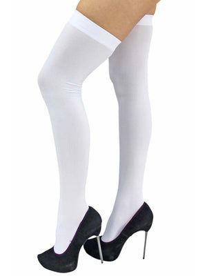 All White Opaque Thigh High Womens Stockings