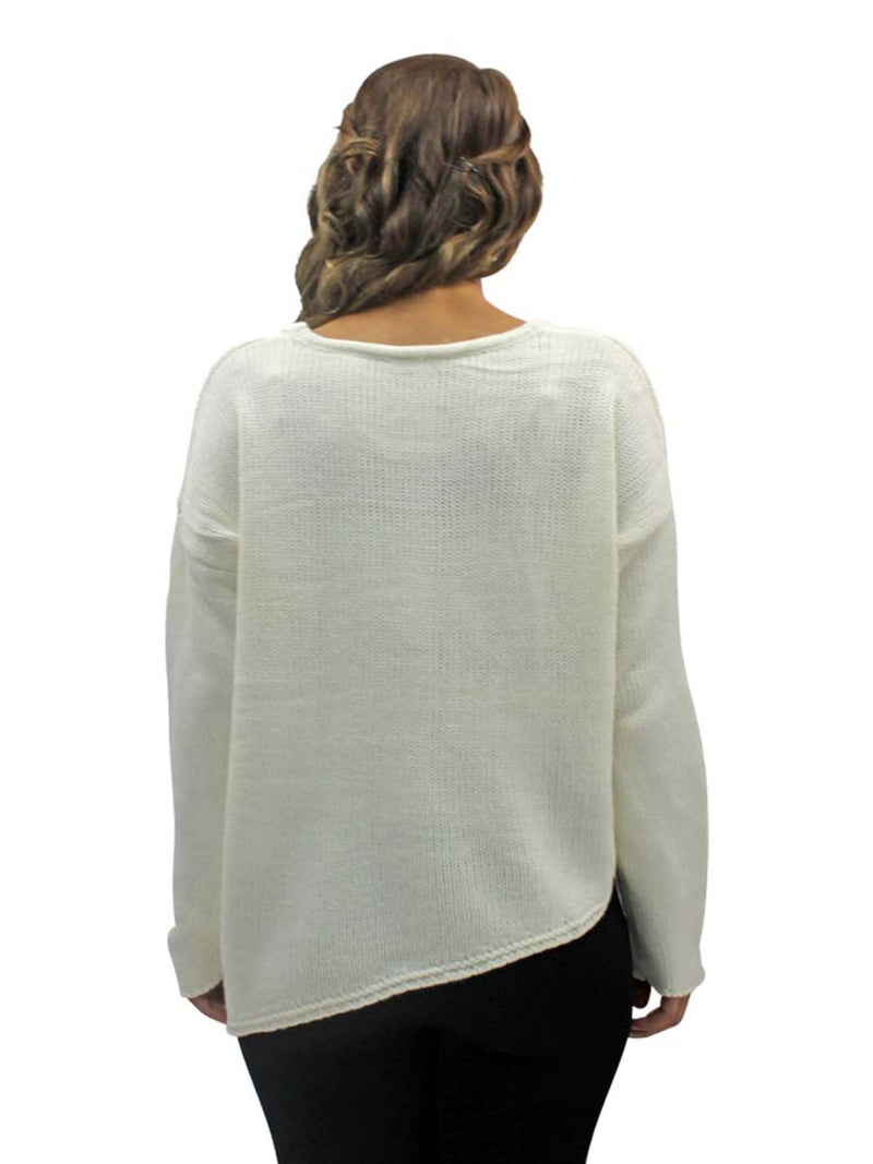 White Thin Knit Asymmetrical Oversized Sweater