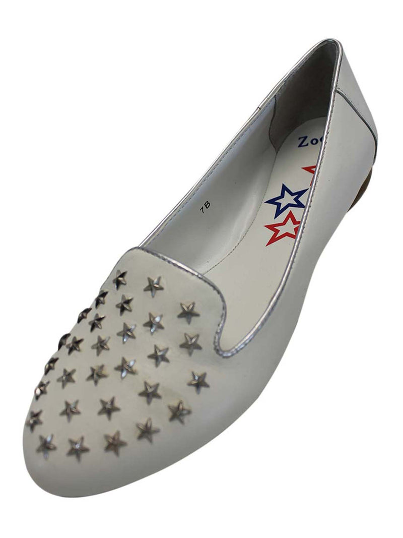 Genuine Leather Loafers With Silver Star Studs