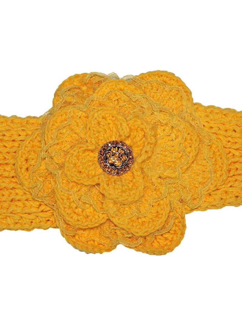 Knit Headband With Lacey Flower Detail