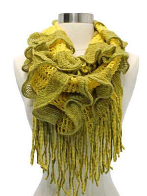 Two-Tone Long Fringed Infinity Scarf