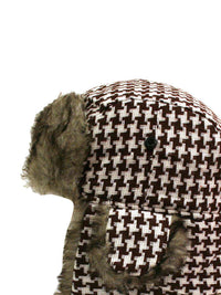 Houndstooth Faux Fur Lined Trapper Aviator Hat